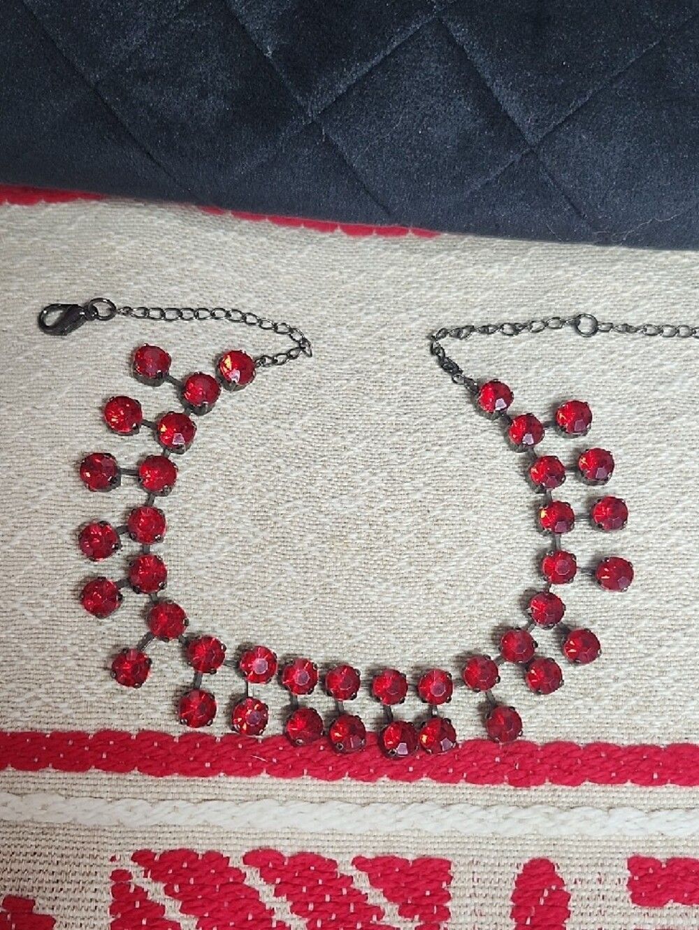 Red Crystal Drop Statement Necklace - Women Jewelry - Picture 2 of 5